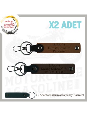 Miaju Motor Severlere, Isim Plaka ve B - Kan Grubu Yazılı Anlamlı Hediye X2 Anahtarlık, Kahve-K Kahve-Laci