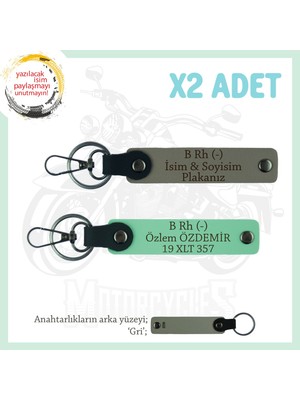 Miaju Hız Aşıkları Için, Isim Plaka ve B Rh (-) Kan Grubu Yazılı Hediyelik X2 Anahtarlık, Kül Gri-Yeşil-Gr