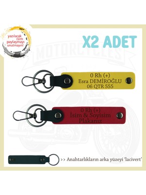 Miaju Motor Severlere, Isim Plaka ve 0 Rh (+) Kan Grubu, Tasarım Hediye 2'li Anahtarlık, Kırmızı-Sarı-Laci