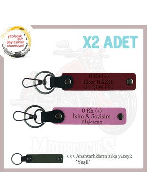 Miaju Sevdiğine Isim Plaka ve 0 Rh (+) Kan Grubu Yazılı Anlamlı Hediye Deri X2 Anahtarlık, Pembe-Bordo-Ysl