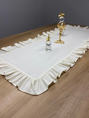 %100 Pamuklu Bej Ham Keten Fırfırlı Runner 40X110 cm