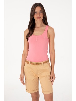 U.S. Polo Assn. Kadın Pembe Kolsuz Bisiklet Yaka Basic Tişört 50300895-VR041