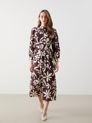 Bisiklet Yaka Çiçekli Kadın Elbise  (S5)