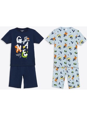 Bisiklet Yaka Erkek Çocuk Şortlu Pijama Takımı 2'li  (S5)