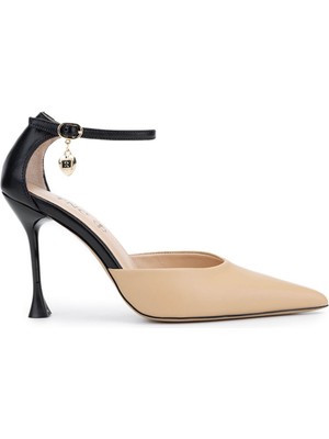 Tamer Tanca Kadın Hakiki Deri Bej/siyah Topuklu Ayakkabı 1036 H7457 Bn Ayk Y25 Bej/sıyah