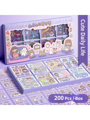 Hobide Hobi Sticker Kawaii Hediye Kutusu 200 Yaprak-Mor(Cute Dally Life)