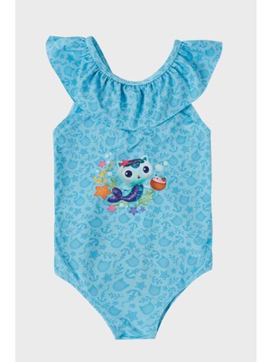 Slipstop Mercat Desenli Fırfırlı Çabuk Kuruyan Kız Çocuk Mayo Mayo SM2512120001