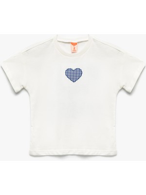 Koton Pamuklu Kalp Baskılı Bisiklet Yaka Kısa Kollu Tişört
