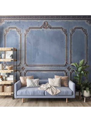 Duvar Kağıdı Baskı Mavi Eski Ahşap Motifli Panel Görünümlü Duvar Kağıdı Baskı