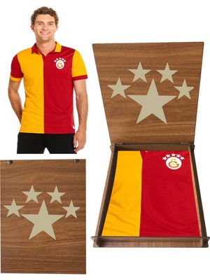 Galatasaray Lisanslı 5 Yıldız Polo Yaka Forma T-Shirt 5 Yıldız Ahşap Kutu Hediyeli