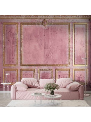 Pembe Eski Ahşap Motifli Panel Görünümlü Duvar Kağıdı Baskı