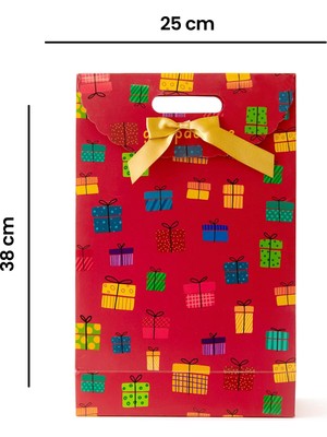 4nıo Fiyonklu Hediye Çantası - Kırmızı - 25X38 cm