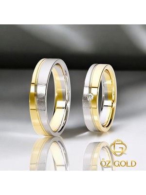 Bayan 925 Ayar 5mm Altın ve Rodyum Kaplamalı Özelel Işi Zirkon Taşlı Gümüş Alyans