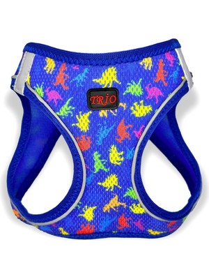 Air-Mesh Reflektörlü Köpek - Kedi Göğüs Tasması Mavi Dino Desenli
