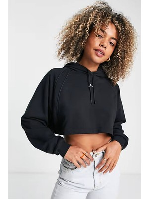 Nike Jordan Sport Fleece Crop Pullover Loose Fit Hoodie Kadın Kapüşonlu Bol Kesim Sweatshirt Siyah