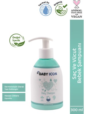 Baby Icon 300 ml Saç ve Vücut Bebek Şampuanı Vegan Göz Yakmayan Formül ile Hassas Ciltler İçin