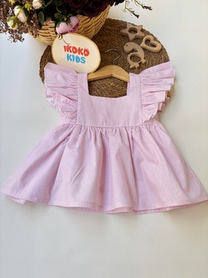 Mavi-Çizgili-Fırfır-Detaylı-Elbise