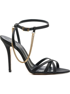 Frag Siyah Tekstil Kadın Topuklu Sandalet