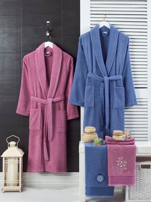 Havlulu Bornoz 4'lü Set / 50X90 Nakışlı Havlulu %100 Pamuk Bornoz Takımı /çeyiz Seti