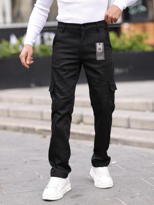 Erkek Baggy Fit Casual Jean Non-Denim Kargo Cepli Pantolon