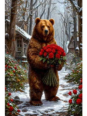 Aden Dekoratif Manzara Güller ve Ayı Kanvas Tablo