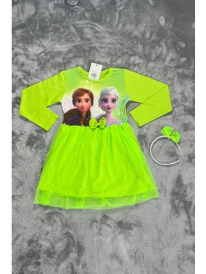 Tüllü Uzun Kollu Taçlı Kız Çocuk Elbise