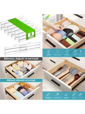 Akrilik Ayarlanabilir Çekmece Bölücü Düzenleyici Organizer 6 Adet