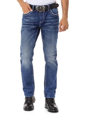 CD148 Yıkanmış Standart Kesim Mavi Erkek Kot Pantolon