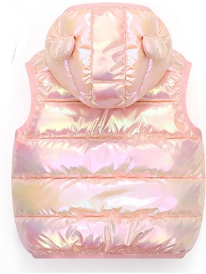 Parlak Puffy Teddy Kulaklı Pufudik Şişme Yelek Pufudik Pembe Kız Çocuk Yelek