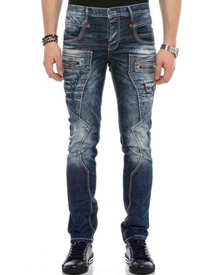CD584 Parçalı Dikişli Düşük Bel Vintage Erkek Jean Pantolon