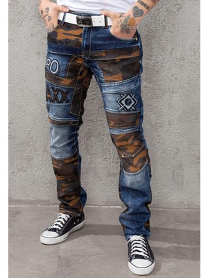 CD859 Kamuflaj Parçalı Erkek Jean Pantolon