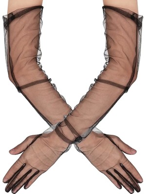 Uzun Boy Likralı Siyah Yetişkin Mega Tül Eldiven