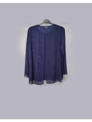 Nebahat Büyük Beden Kadın Tesettür Taşlı Kısa Şifon Abiye Tunik