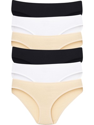 Kadın Pamuklu Likralı Renkli Düz Külot 6'lı Paket | Rahat ve Yumuşak Iç Giyim