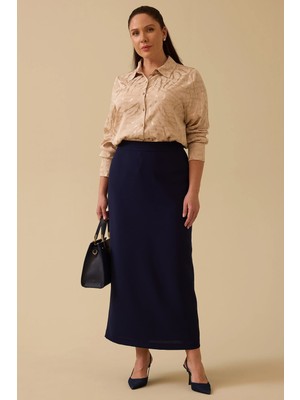 Galaxi Kadın Büyük Beden Düz Kesim Etek 4005 Lacivert