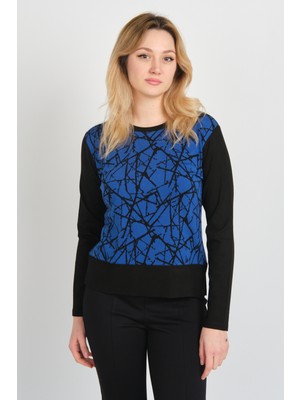 Sistas Kadın Desenli Yanları Yırtmaçlı Uzun Kol Bluz 24615 Saks