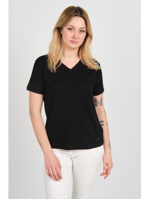 Sistas Kadın Yaka ve Kolları Tül Detaylı Kısa Kollu Bluz 24101 Siyah