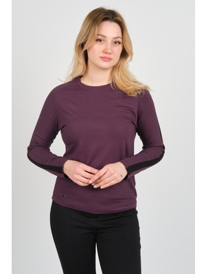 Sistas Kadın Uzun Kollu Bisiklet Yaka Logo Detaylı Bluz 4575 Mürdüm