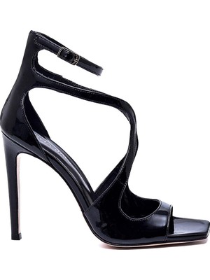 Fold Siyah Rugan Kadın Topuklu Sandalet