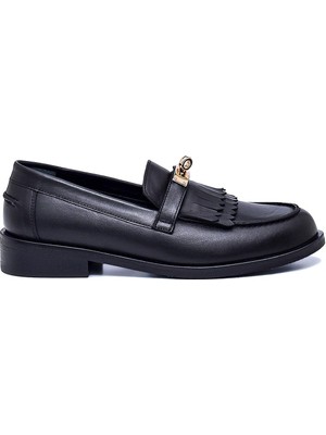 Tassel Siyah Hakiki Deri Kadın Casual