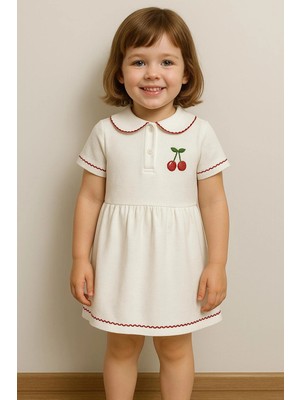 Kiraz Nakışlı Bebe Yakalı Kız Çocuk Elbise 50975