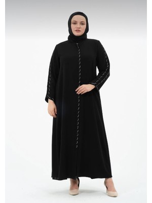 Gülbahar Kadın Büyük Beden Petek Kumaş Taşlı Abiye Ferace