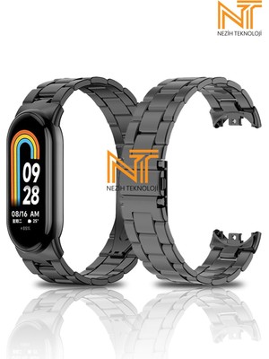 Nezih Case Xiaomi Mi Band 8/ Mi Band 9 / Mi Band 10 Uyumlu Metal Baklalı Ayarlanabilir Klipsli Çelik Kordon