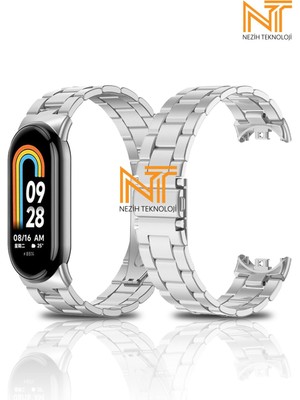 Xiaomi Mi Band 8/ Mi Band 9 Uyumlu Metal Baklalı Ayarlanabilir Klipsli Çelik Kordon