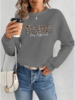 Defy Moda Kadın Uzun Kollu Bisiklet Yaka Desenli Viskon Iki Iplik Bluz