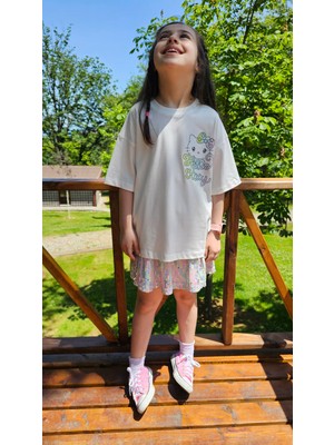 Hello Kitty Sırt Baskılı Pamuklu Oversize Tişört