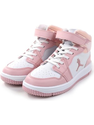 Cool Haykat Cırtlı Basketbol Spor Ayakkabı Erkek Çocuk Pembe Kauçuk Taban Mikrofiber Malzeme