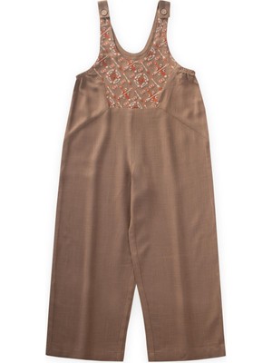 Roba Komple Nakışlı Keten Salopet 2-7 Yaş Caramel