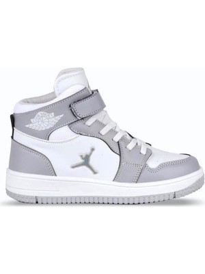 Cool Cırtlı Basketbol Spor Ayakkabı Erkek Çocuk için Gri Kauçuk Taban Mikrofiber Malzeme