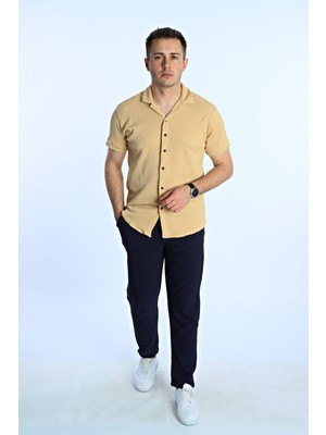 Syf Kısa Kol Fitilli Gömlek Krem